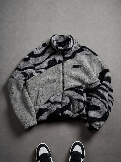 Fleecejacke Unisex mit Stehkragen und Reißverschluss, Tiermuster, mehrere Farben