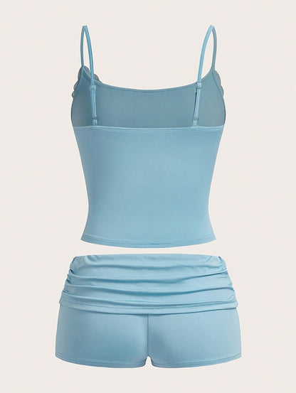 Damen Loungewear Set – Elegantes Spaghettiträger Top und Shorts für Zuhause & Freizeit