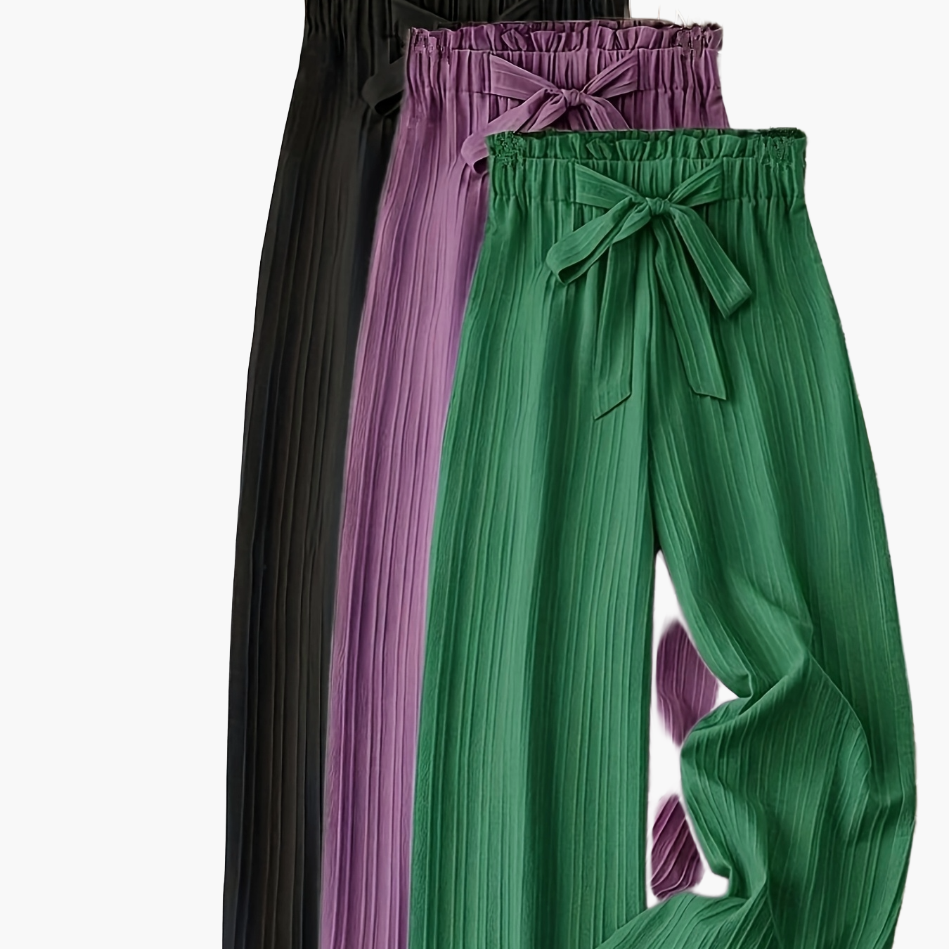 Damen Elegante Weitbein-Hose mit Schleife und Plissee – Perfekt für Freizeit und Büro