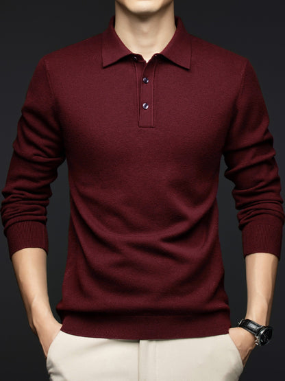 Herren Langarm Poloshirt Strickpullover mit Kragen und Knopfleiste