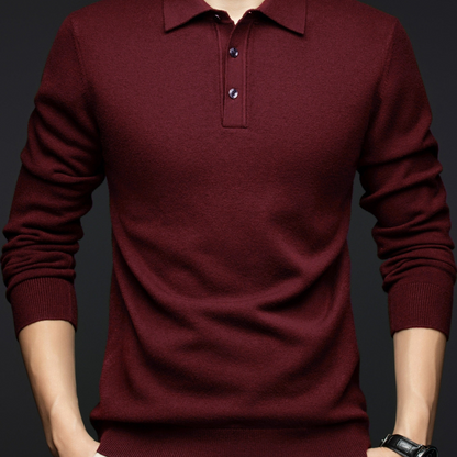 Herren Langarm Poloshirt Strickpullover mit Kragen und Knopfleiste