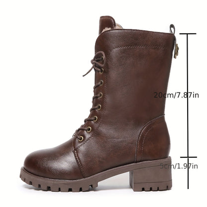 Braune Schnürstiefel Damen mit Warmfutter und Reißverschluss