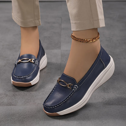 Damen Komfort-Loafer mit Plateau und Goldverzierung – Elegante Slip-Ons für Alltag & Büro