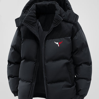 Unisex Winter Steppjacke mit Kapuze, Cord-Details und Reißverschluss