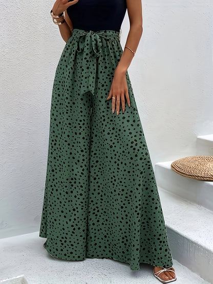 Damen Elegante Weitbeinige Palazzo-Hose mit Gürtel und Punktemuster – Perfekt für Freizeit und Sommer