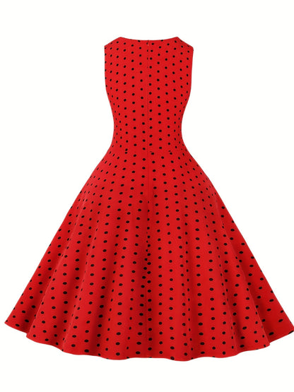 Damen Vintage Polka Dot Rockabilly Kleid mit Gürtel – Elegantes Retro Partykleid