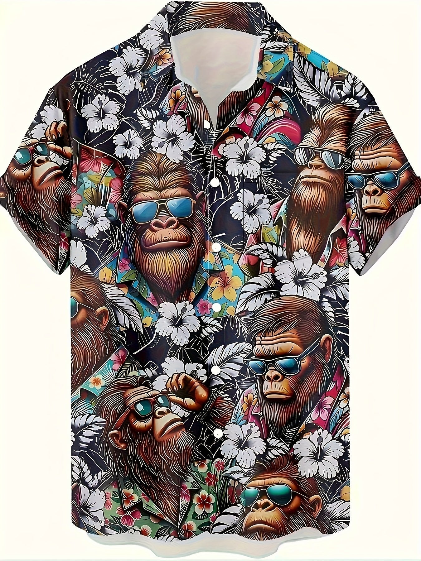 Herren Hawaiihemd mit Gorillamotiv und tropischem Print – Lustiges Sommer Freizeithemd