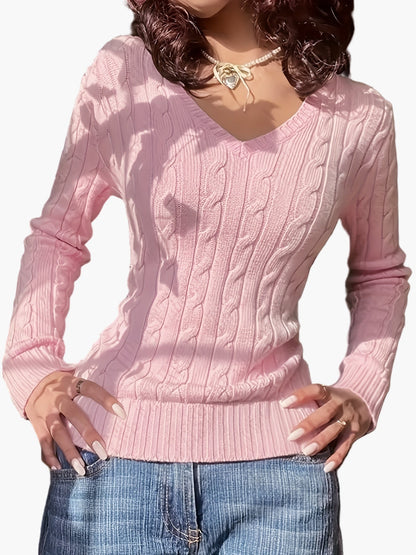 Damen Strickpullover mit V-Ausschnitt – Eleganter Freizeit-Look für Alltag & Büro