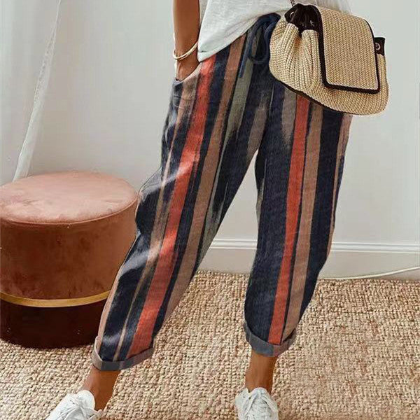 Damen Lässige Freizeithose mit Streifenmuster