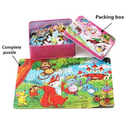 Kinder Holzpuzzle Set mit Aufbewahrungsbox – Lernspielzeug für Jungen und Mädchen, Tier- und Fahrzeugmotive, ab 3 Jahren