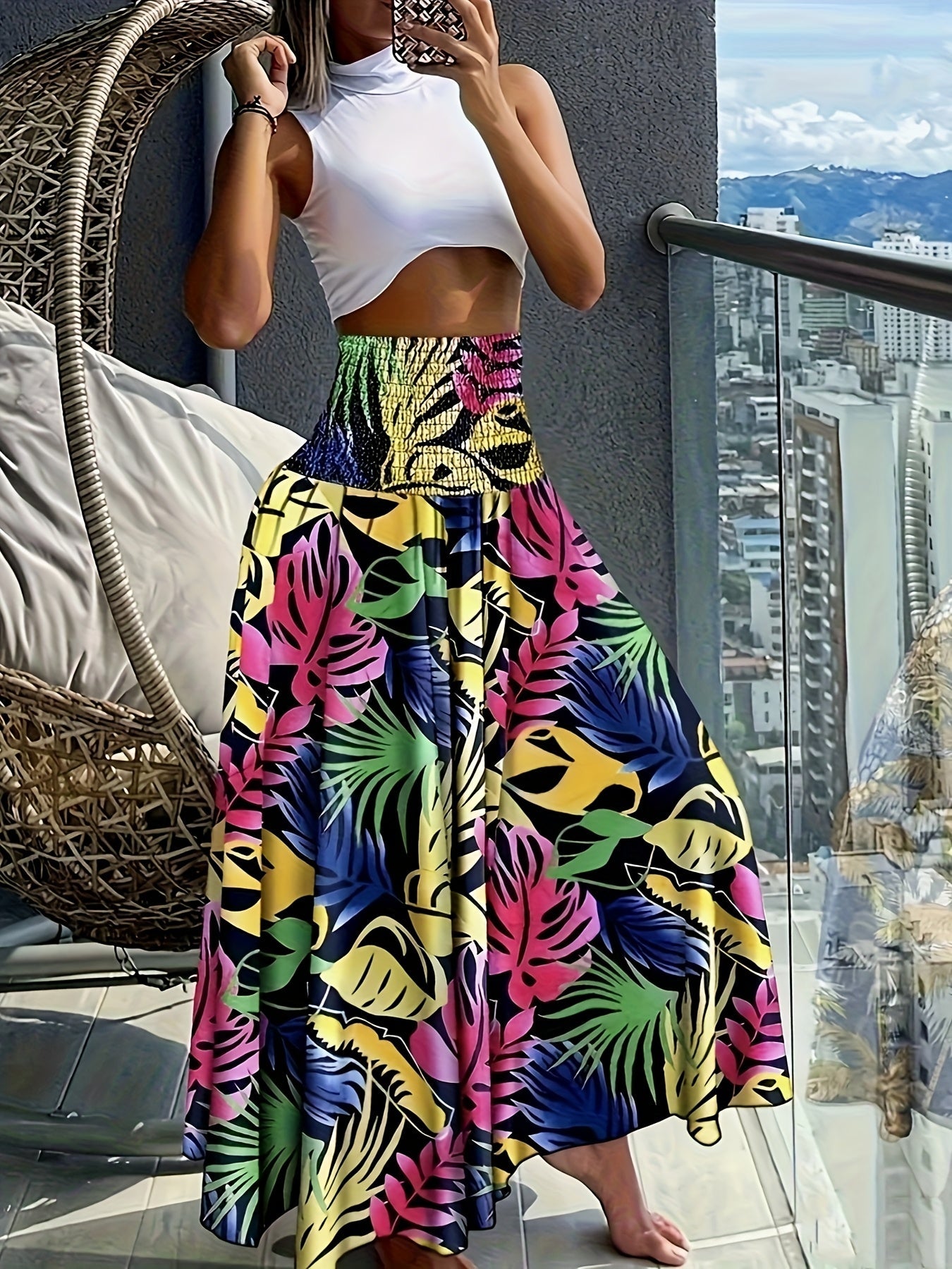 Damen Maxirock mit tropischem Print – Eleganter Boho-Stil für Sommer und Urlaub