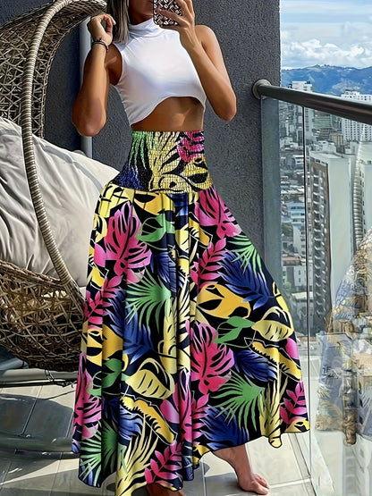 Damen Maxirock mit tropischem Print – Eleganter Boho-Stil für Sommer und Urlaub