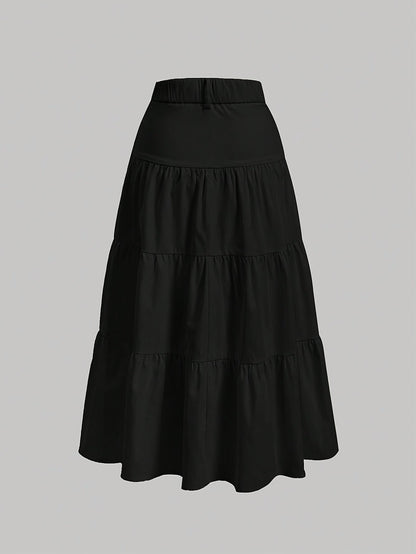 Damen Maxirock Elegant Stufenrock mit Hohem Bund für Alltag und Freizeit