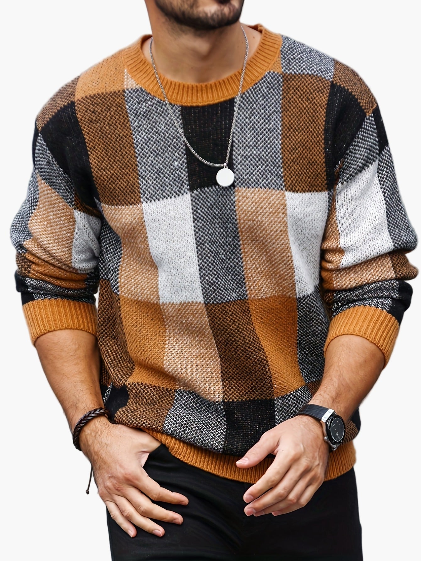 Herren Pullover mit Karomuster – Lässiger Strickpullover für Herbst und Winter