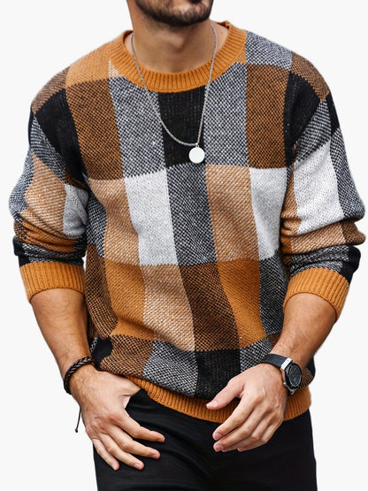 Herren Pullover mit Karomuster – Lässiger Strickpullover für Herbst und Winter