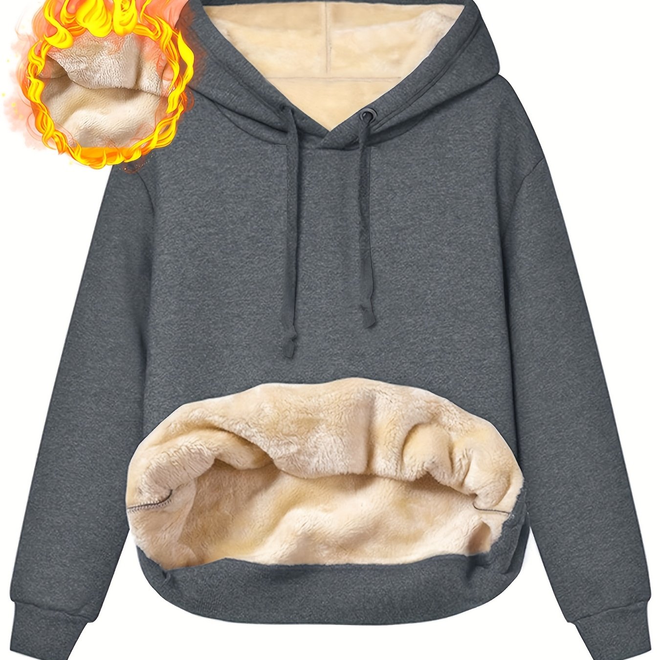 Gefütterter Hoodie mit Kapuze und Bauchtasche für Damen, Wärmeisolierend