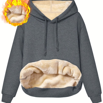 Gefütterter Hoodie mit Kapuze und Bauchtasche für Damen, Wärmeisolierend