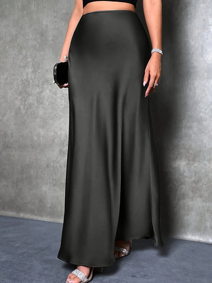 Damen Maxirock Elegant Satin Look Abendmode Festlich