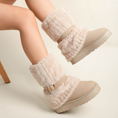 Damen Winterstiefeletten mit Kunstfell und Schnalle, Fesselhoch