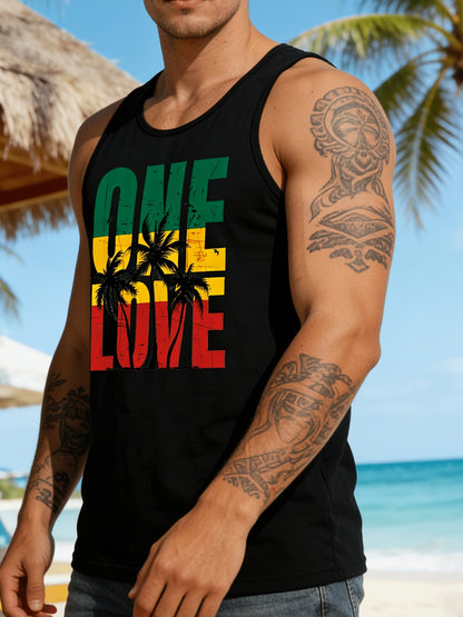 Herren Tanktop mit One Love Print und Palmen Grafik – Reggae Style für Strand und Freizeit