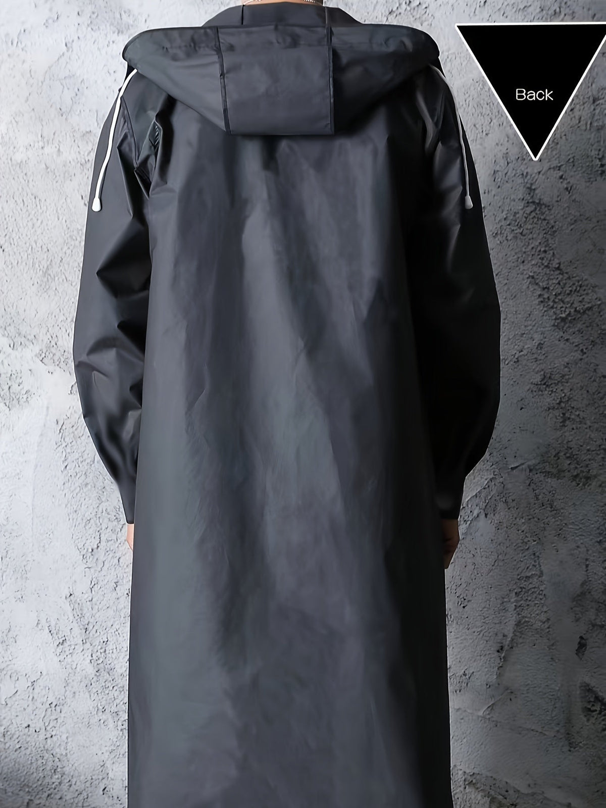 Unisex Regenmantel Lang Schwarz mit Kapuze und Druckknöpfen