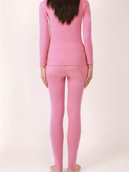 Damen Thermo-Unterwäsche Set Langarmshirt Rollkragen & Leggings gefüttert