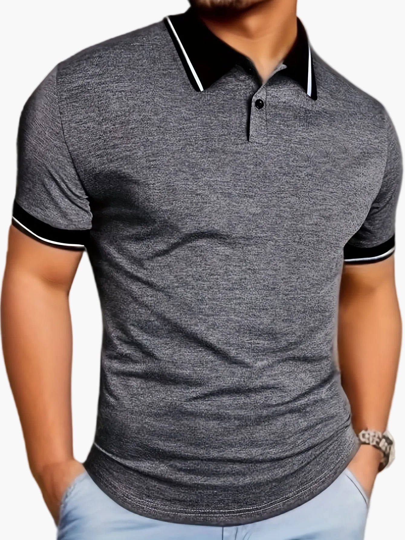 Herren Poloshirt Casual Modern mit Kontrastkragen und Knopfleiste – Stilvolles Freizeitshirt für Alltag und Sport