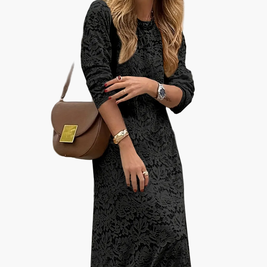 Damen Maxikleid Elegant mit Spitzenmuster – Stilvoll für Alltag und besondere Anlässe
