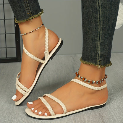 Damen Geflochtene Flachsandalen – Elegante Sommer-Strandschuhe im Boho-Stil