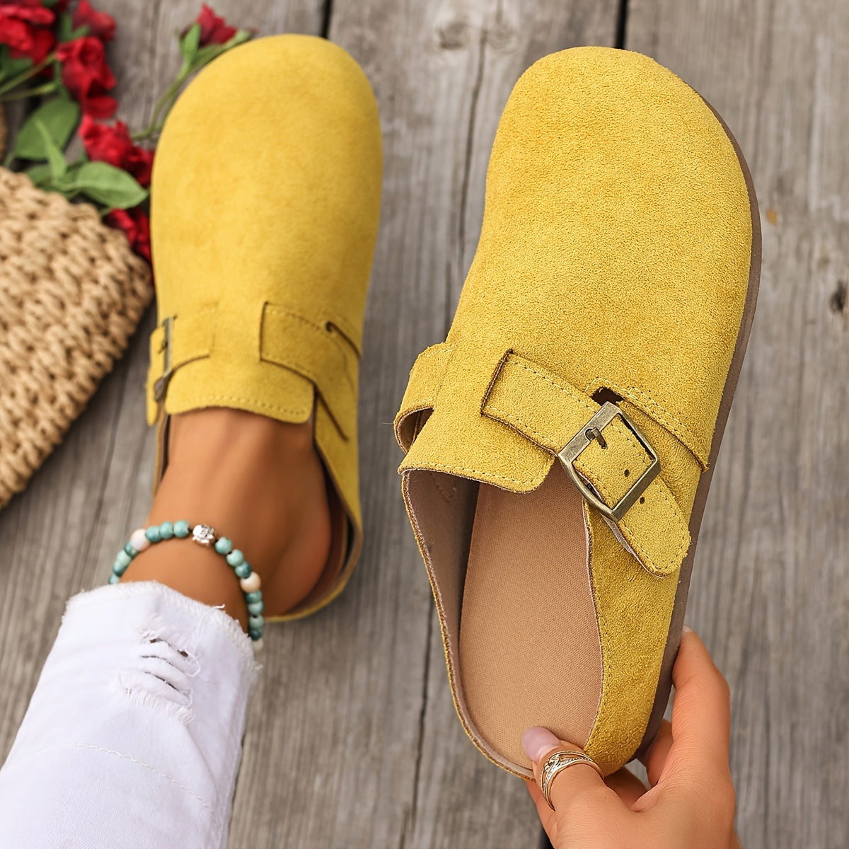 Damen Clogs Slip-On mit Schnalle – Bequeme Freizeit Pantoletten für Alltag und Garten