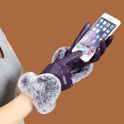 Damen Handschuhe mit Kunstpelzbesatz