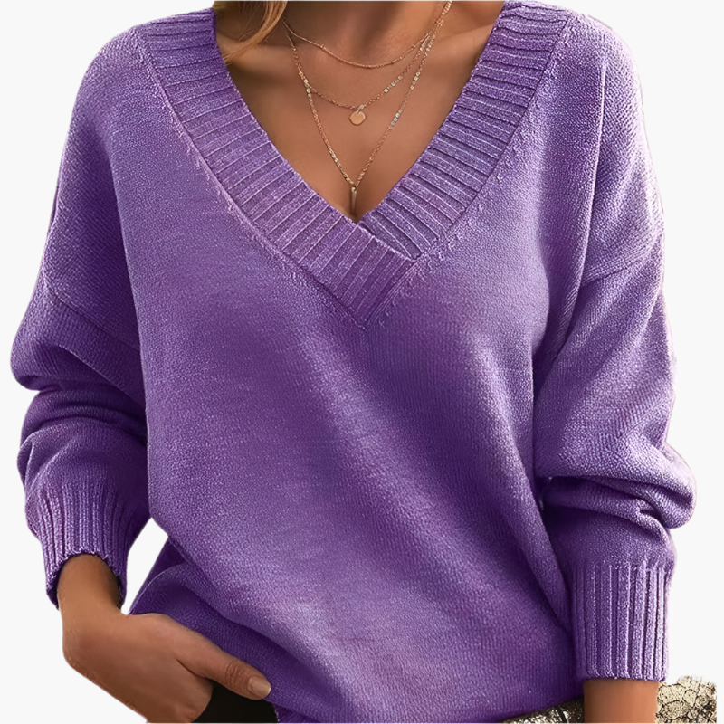 Damen Pullover mit V-Ausschnitt – Eleganter Strickpullover für Alltag & Büro