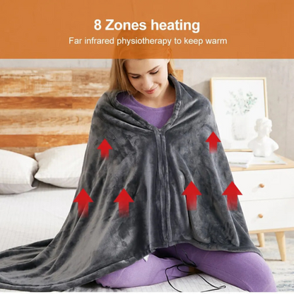 Grauer tragbarer Heiz-Poncho Decke mit Reißverschluss und Kapuze für Damen