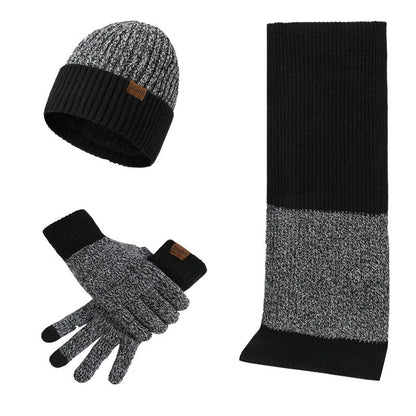 Winter Beanie Schal Set gestrickt zweifarbig - Bordeaux
