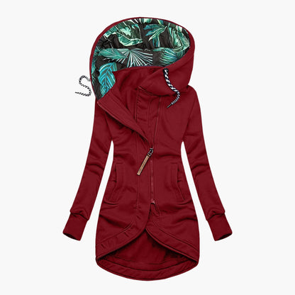 Damen Kapuzenmantel mit Blattmuster-Futter – Eleganter Freizeit- und Alltagsmantel
