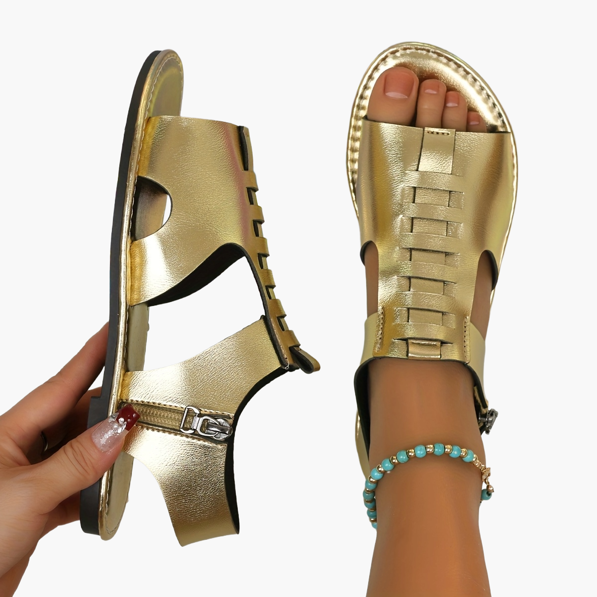 Damen Sandalen im Boho-Stil mit Reißverschluss und offener Zehenpartie – Bequeme Sommerschuhe für Alltag & Freizeit