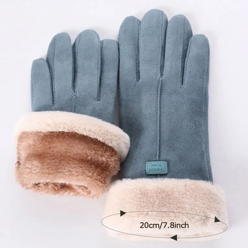 Winterhandschuhe mit Plüschfutter und Pelzbesatz, weich