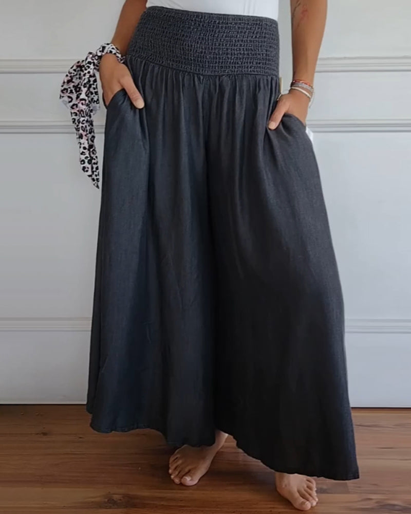 Damen Weite-Hose mit hohem Bund – Lässige elegante Freizeithose, bequemer Alltagsstil