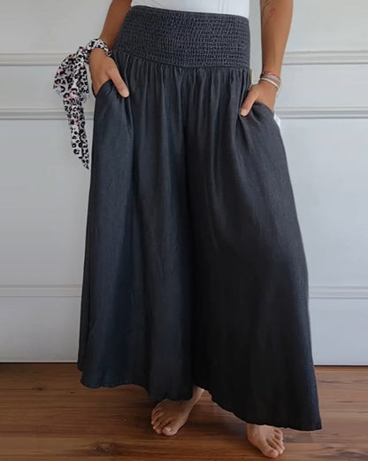 Damen Weite-Hose mit hohem Bund – Lässige elegante Freizeithose, bequemer Alltagsstil