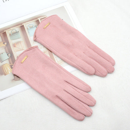 Damen Handschuhe aus weichem Material mit Zierapplikation, Khaki