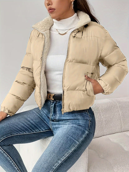 Damen Steppjacke mit Teddyfutter, kurz geschnitten, Reißverschluss