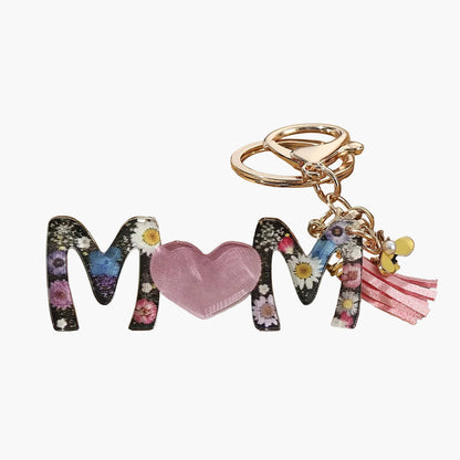 Schlüsselanhänger für Damen – Blumen MOM Herz – Modisches Muttertagsgeschenk