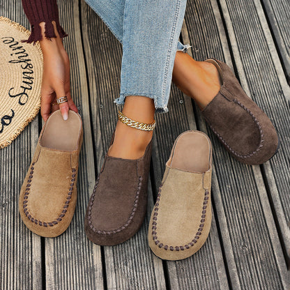 Damen Slipper Mules mit Ziernaht Komfortschuhe Braun