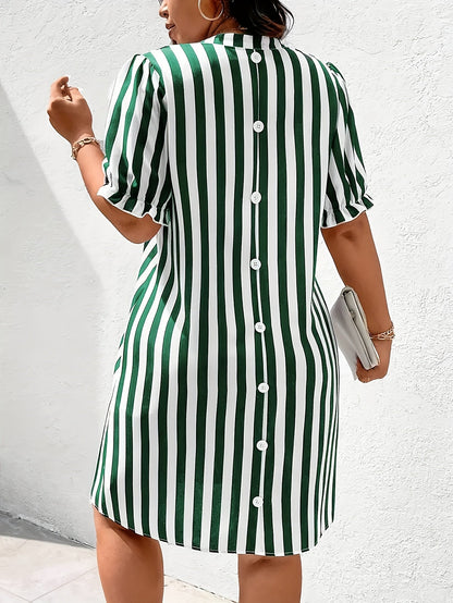 Damen Freizeitkleid mit vertikalen Streifen und V-Ausschnitt – Eleganter Alltagsstil