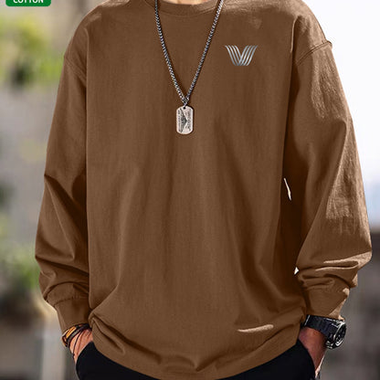 Herren Langarmshirt Rundhals mit Logo-Applikation