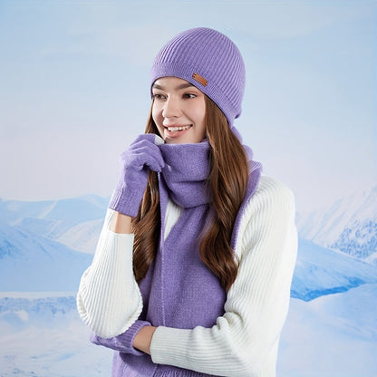 Unisex Winter Strickset: Warme Mütze, Schal und Handschuhe in Grün mit Touchscreen-Funktion