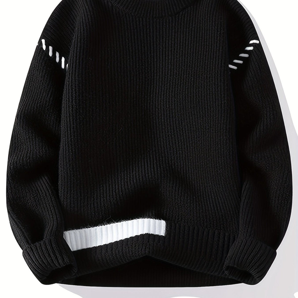 Unisex Rippstrick Pullover Rundhals mit Streifenmuster an Ärmeln und Saum
