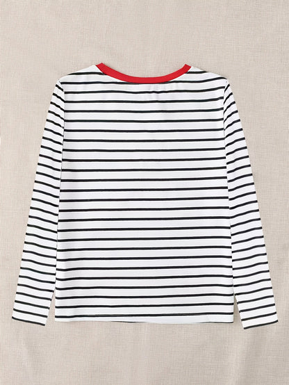 Gestreiftes Langarmshirt mit Rundhalsausschnitt und Herz-Applikation