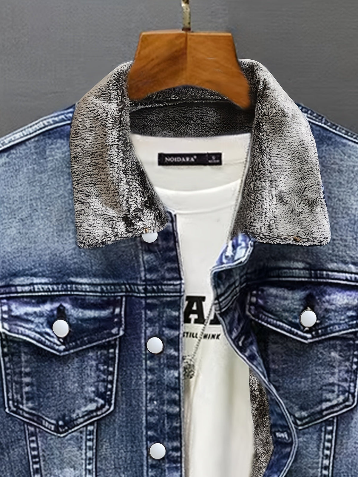Jeansjacke Herren gefüttert Hellblau Teddyfell Kragen