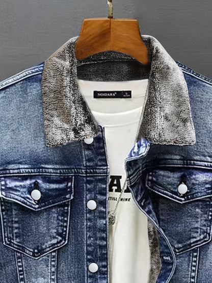 Jeansjacke Herren gefüttert Hellblau Teddyfell Kragen
